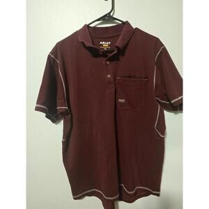 Ariat Rebar Mens Burgandy Short Sleeve Pocket Polo (L)